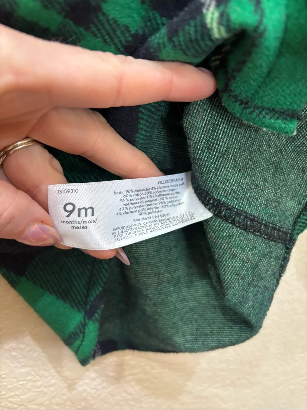 Carter’s Green Plaid Button Down Shirt 9M Flannel Fall / Winter Cabincore